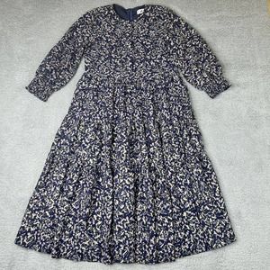 Lilac Dress Womens Small Navy Purple & Gold‎ Floral Boho Peasant Lined